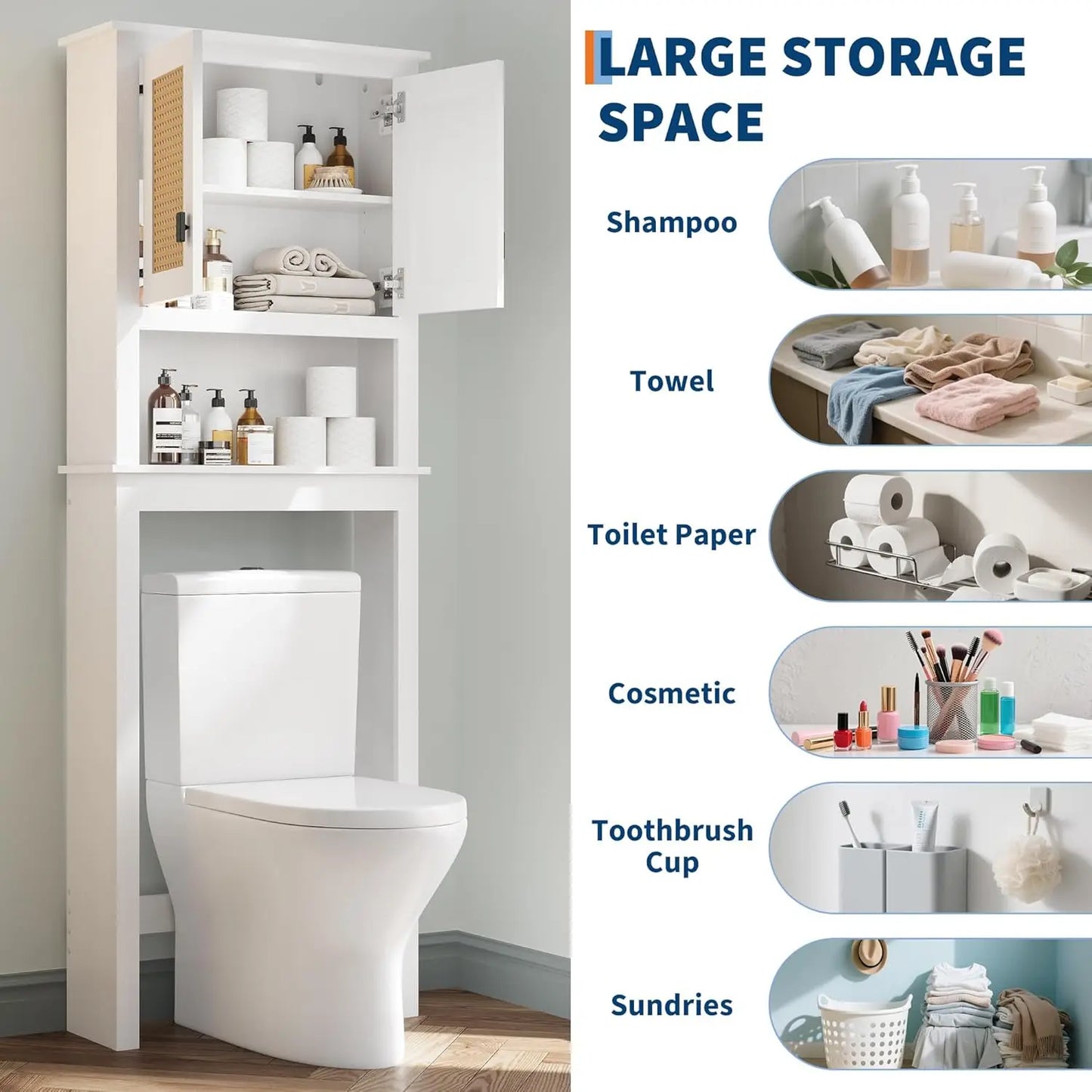 Farmhouse Over Toilet Storage Cabinet With Rattan Doors