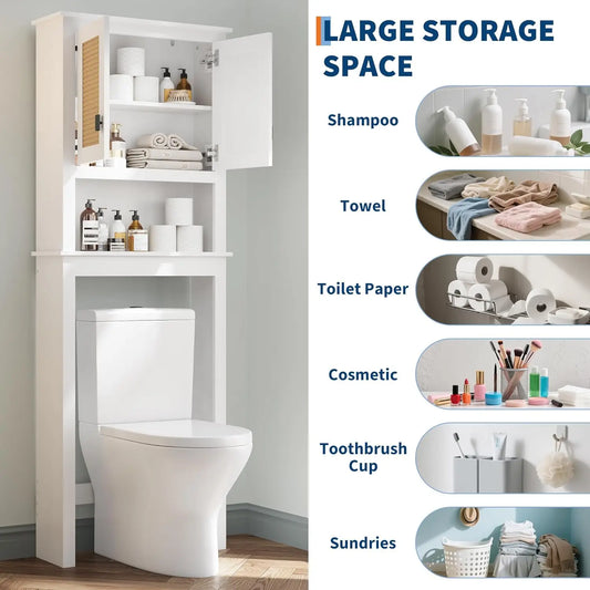 Farmhouse Over Toilet Storage Cabinet With Rattan Doors