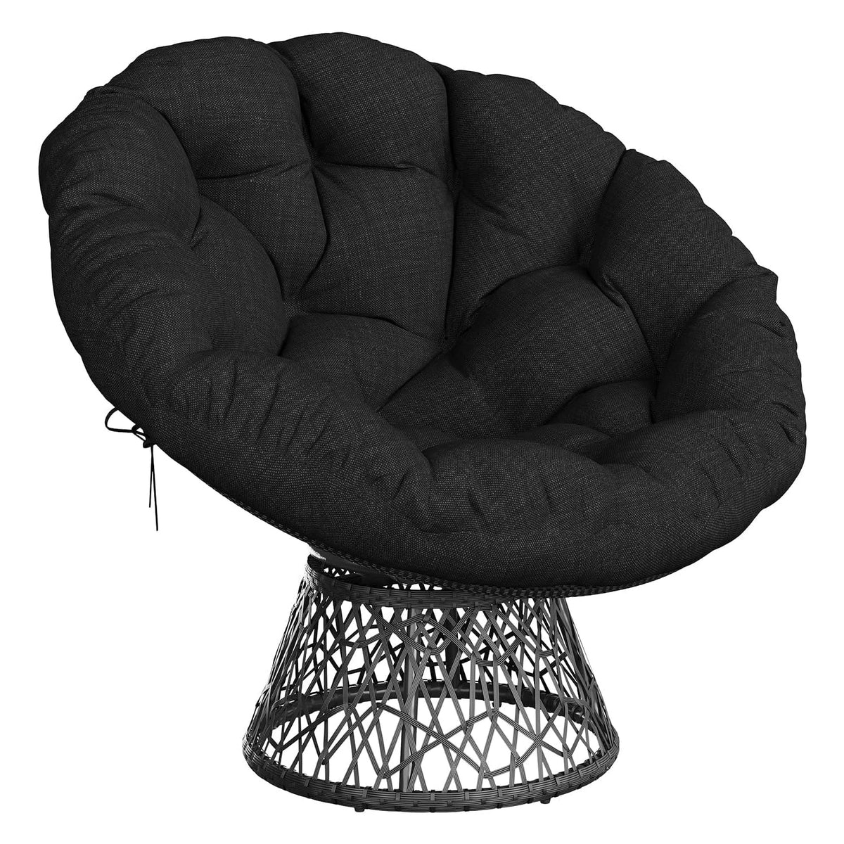 40 Inch Wicker Papasan Chair With 360° Swivel Base, 6-8 Inch Thick Cushion, Steel Frame Round Lounge Chair For Living Room Bedroom