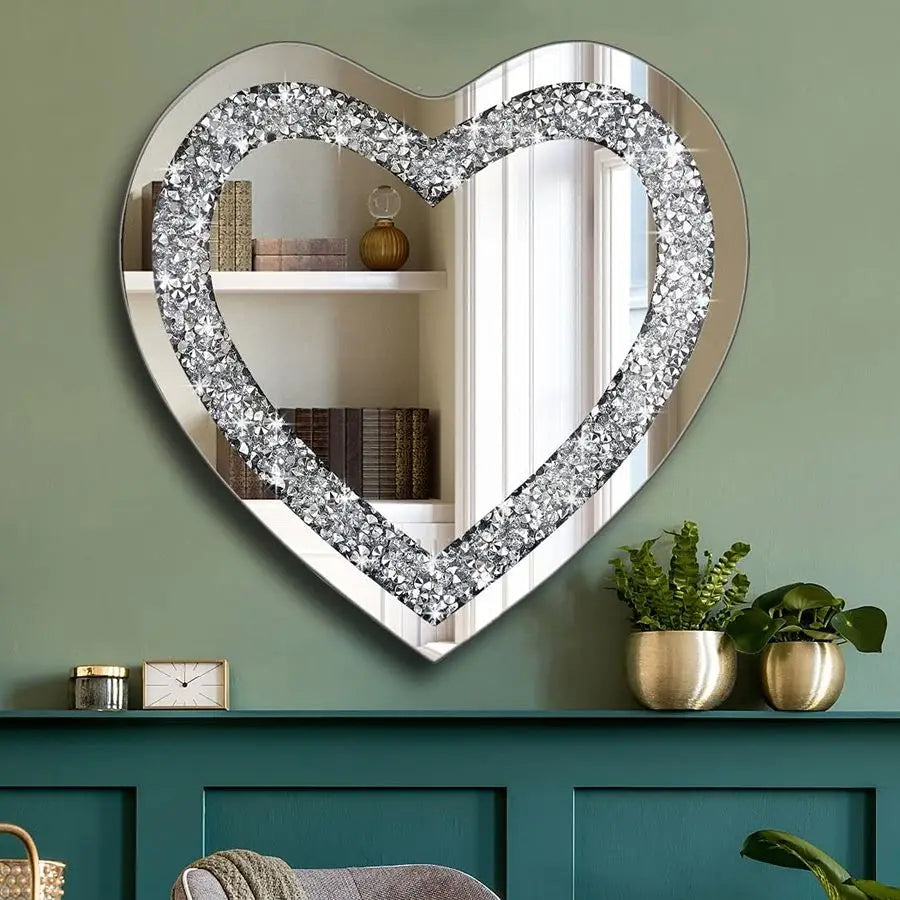 Crystal Crush Diamond Heart Shaped Frameless Wall Mirror Decor