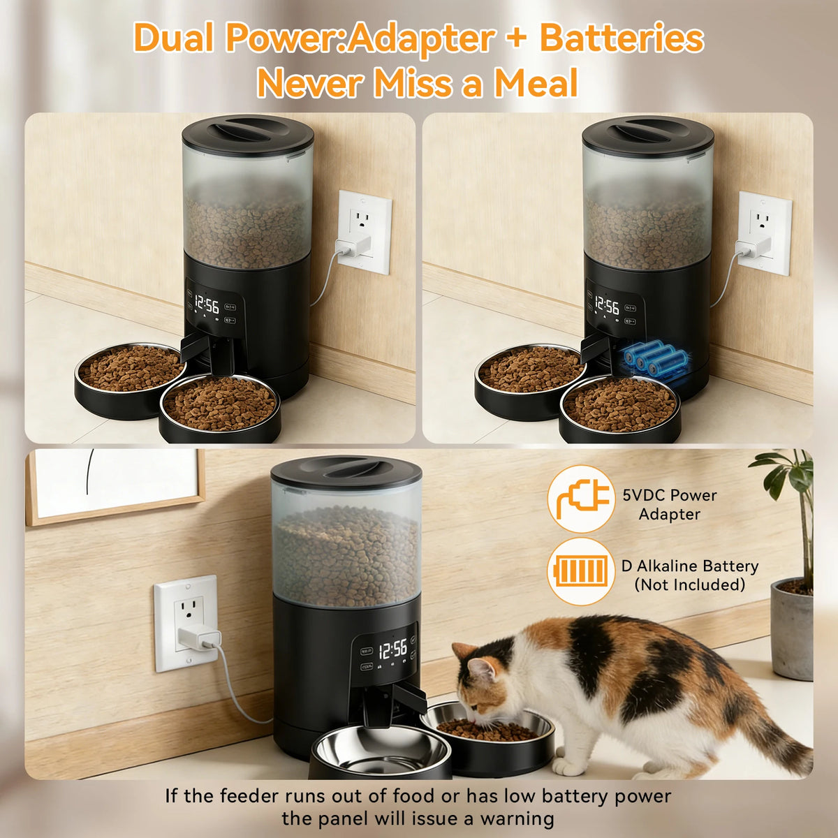 Automatic Cat Feeder With Dual Stainless Bowls And Timed Feeding