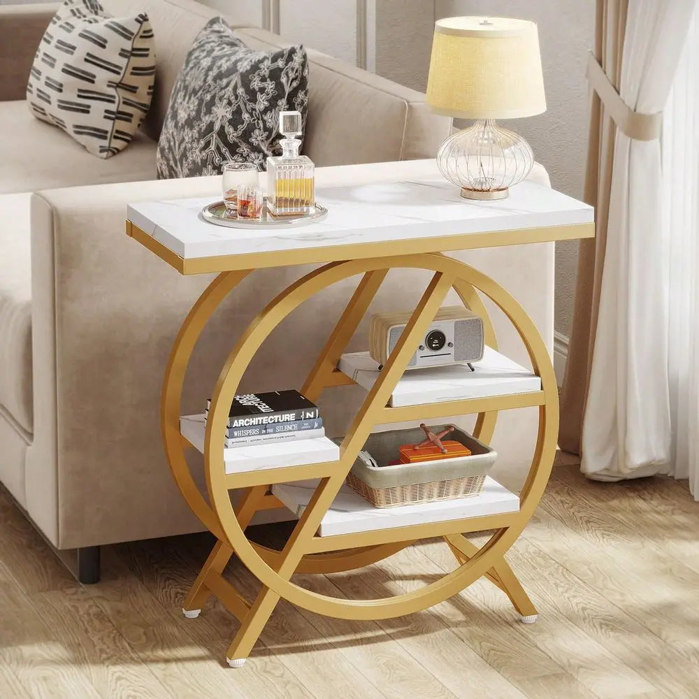 4-Tier End Table For Living Room, Narrow Side Table With Storage, Wood Sofa Side With Metal Frame, Industrial