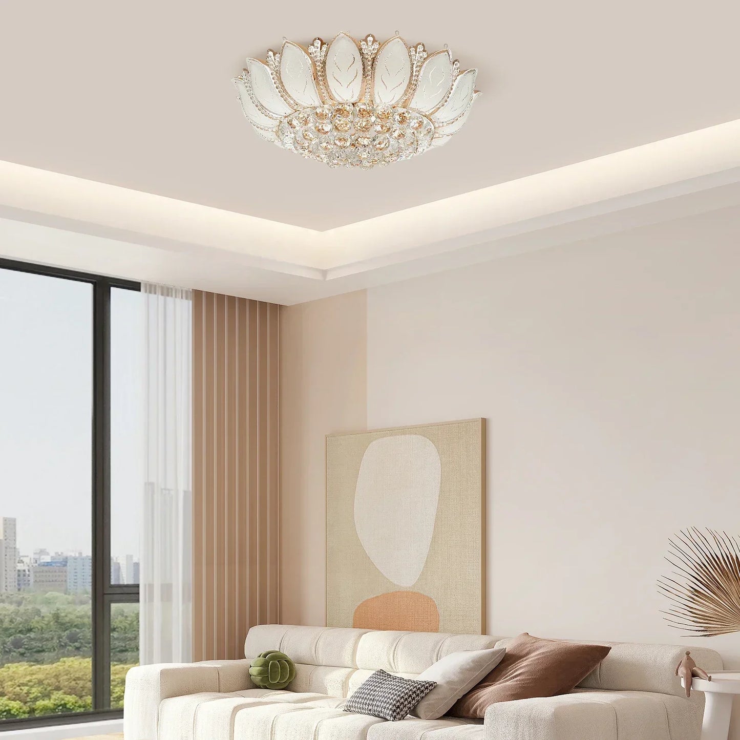 Flower Shaped Crystal Chandelier E12 Base 110V Ceiling Lamp