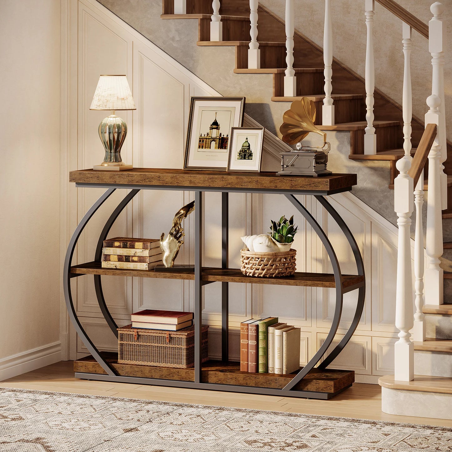 Tribesigns Industrial 3 Tier Console Table With Storage Shelves