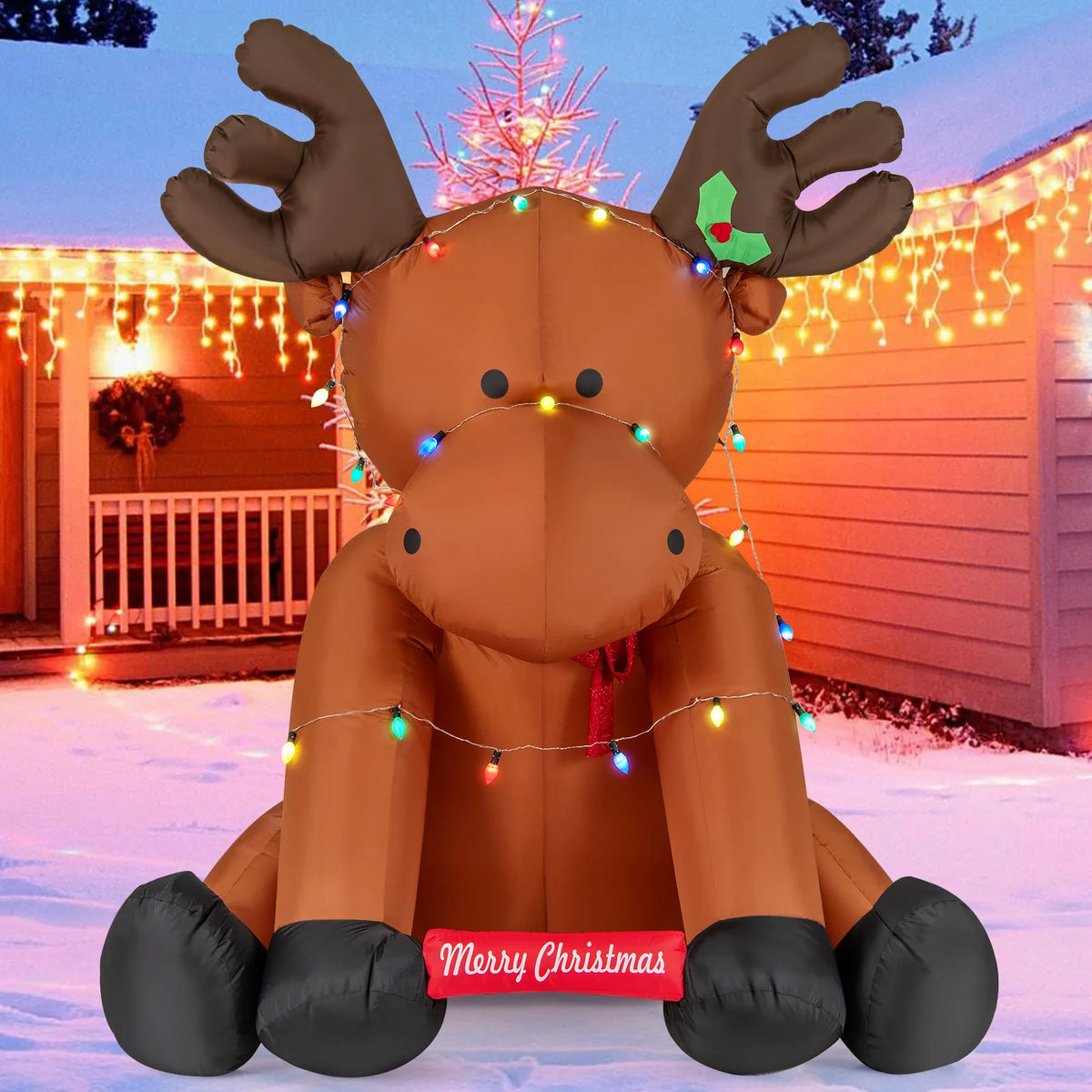 LIFEZEAL Lighted Christmas Inflatable Reindeer Lawn Decoration