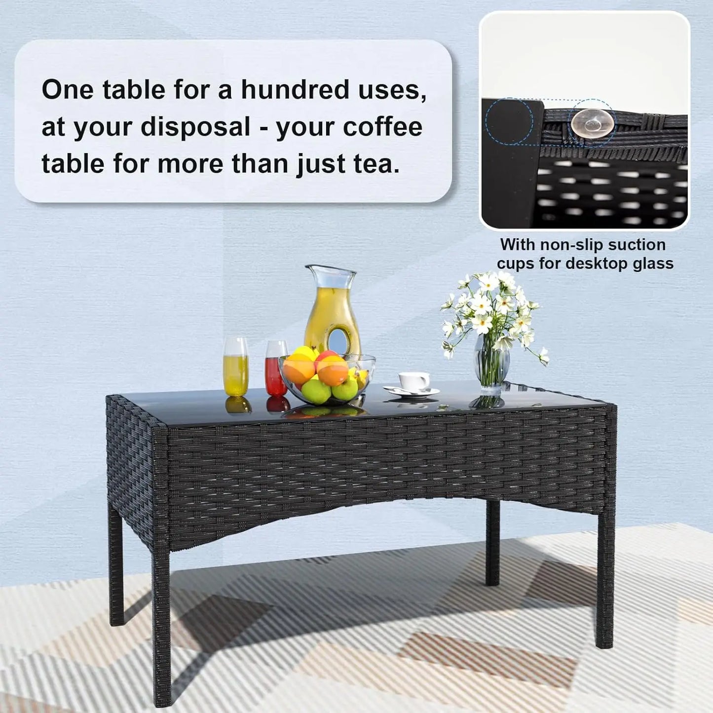 Outdoor Patio Furniture Set Wicker Rattan Cushions Coffee Table