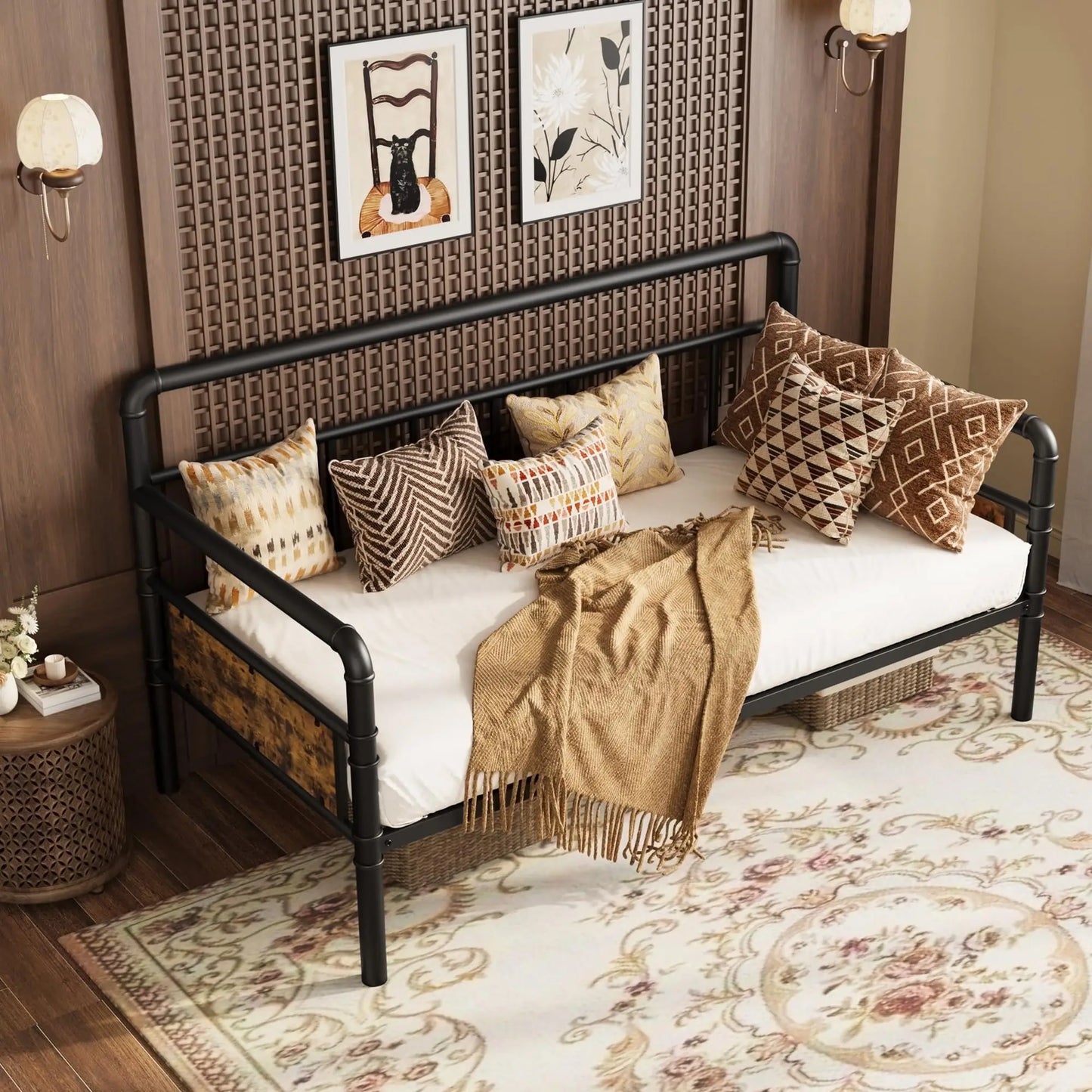 Heavy Duty Metal Daybed Frame Steel Slats Support Noise-Free Headboard Sofa Bed for Living Room Bedroom Guest Room, No Box Spring Needed