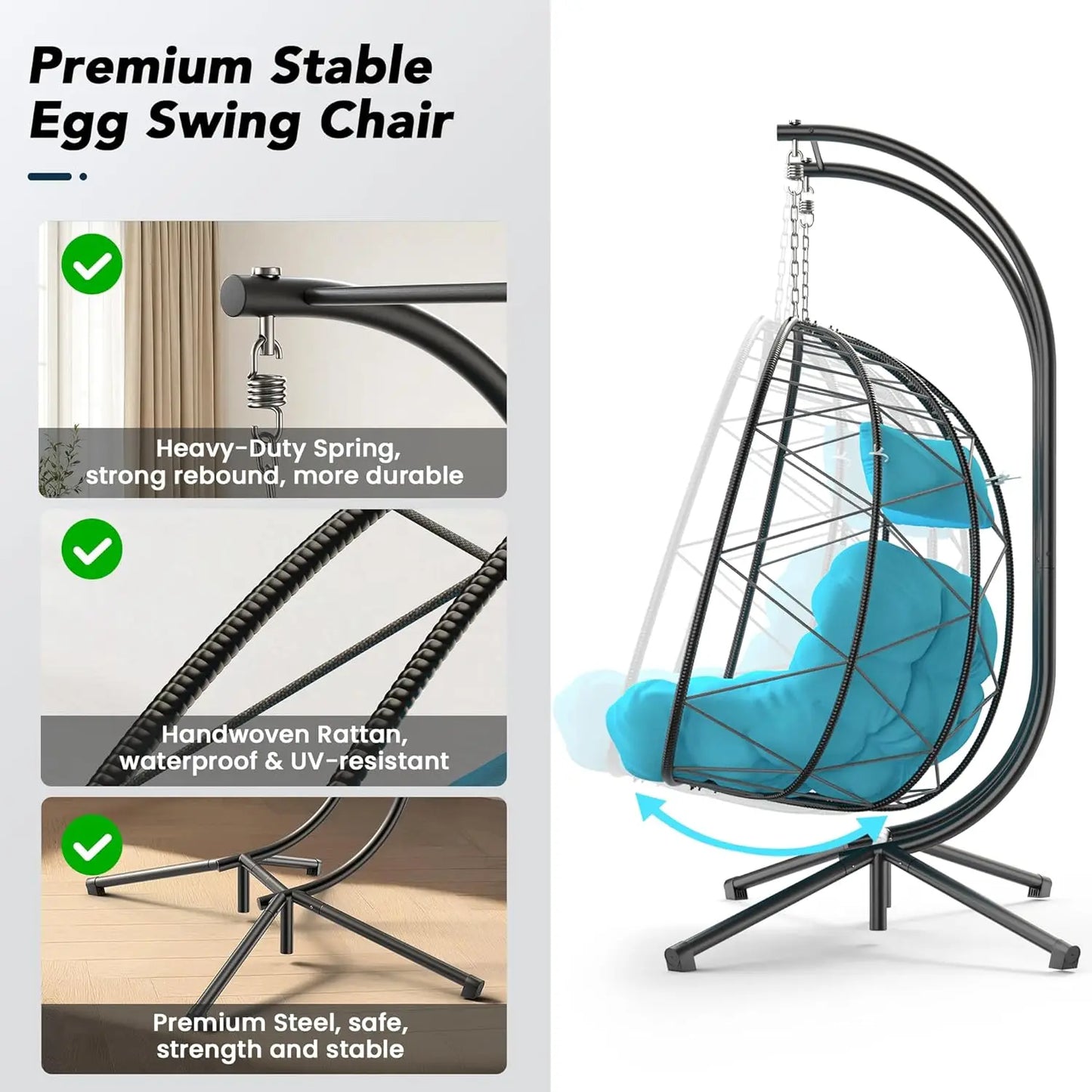 Set of 2 Wicker Hanging Egg Chairs with Stand, 700 lb Capacity, Indoor/Outdoor Double Egg Swing Hammock Chairs for, Custom