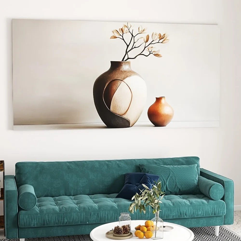 Modern vase canvas art print with solid pine frame - elegant minimalist trim - 1.5 inches thick