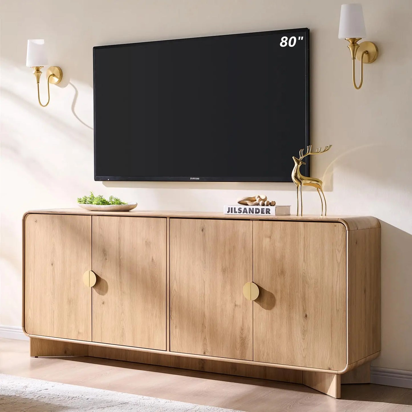 70" TV Stand Up to 80" TV, Storage & Adjustable Shelves Curved Console Living Room Brown, Custom