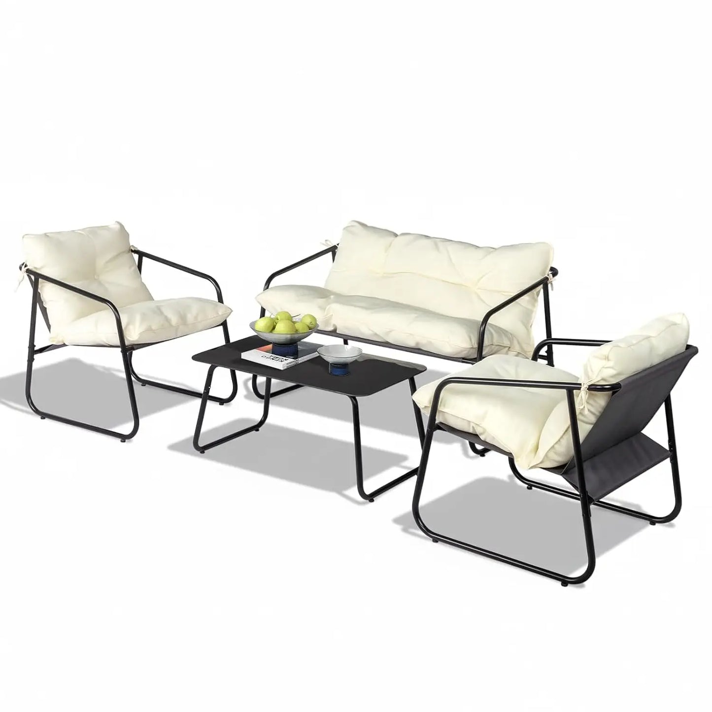 4 Piece Patio Conversation Set Outdoor All Weather Coffee Table Cushions