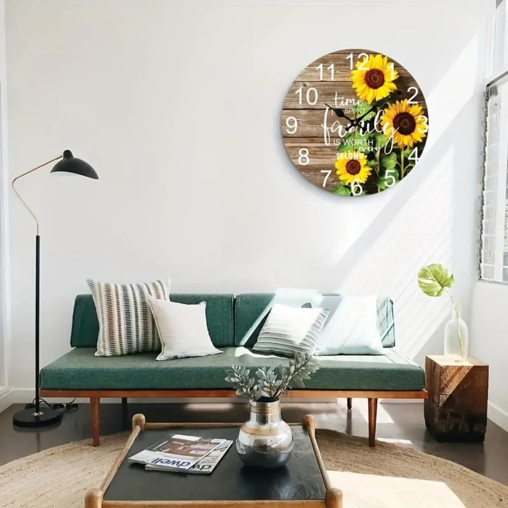1pc Sunflower Wall Clock, Silent Non-Ticking Battery Powered Bedroom/Bathroom/Living Room/Kitchen Decor