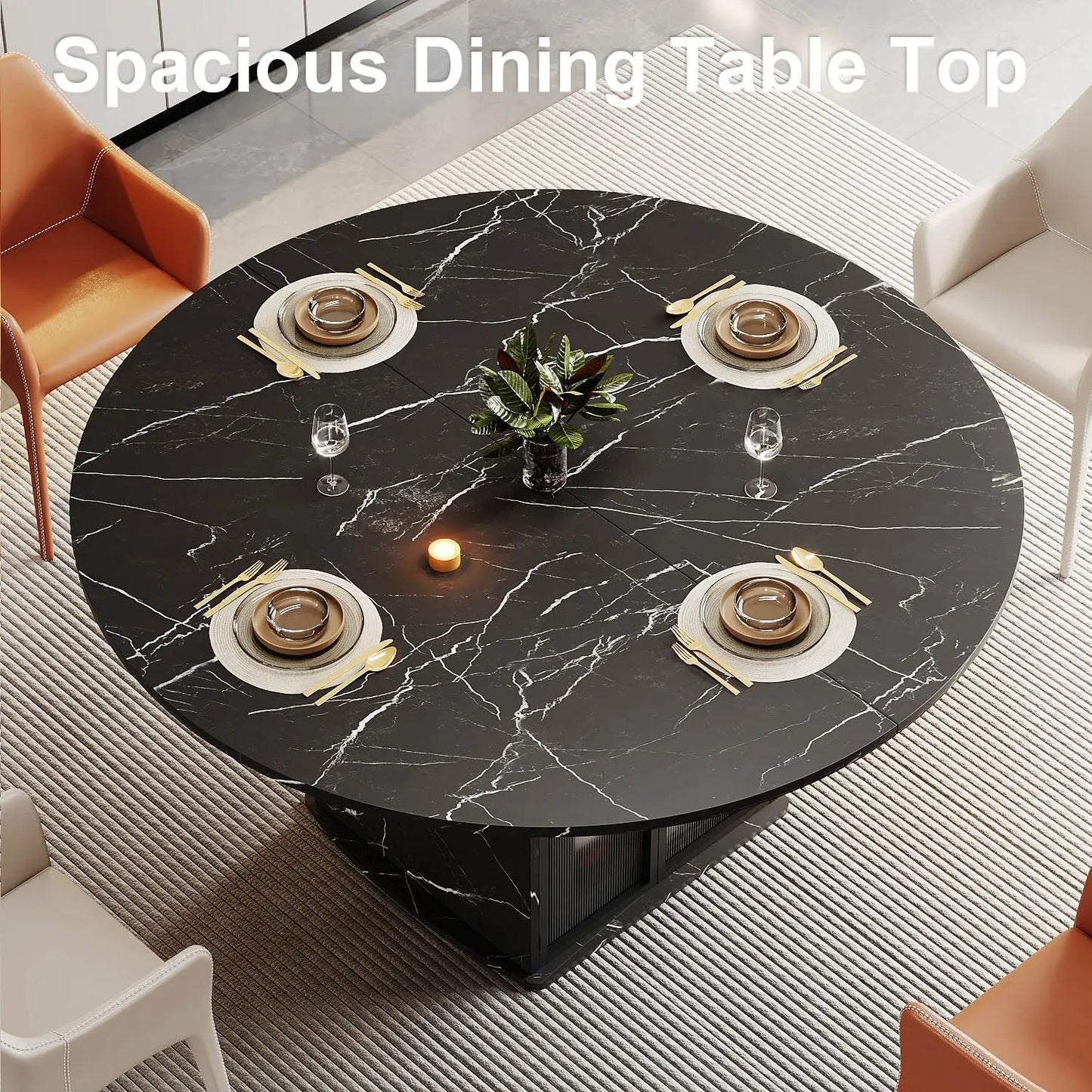 MOYU Round Dining Table With Storage Modern Wood Kitchen Table