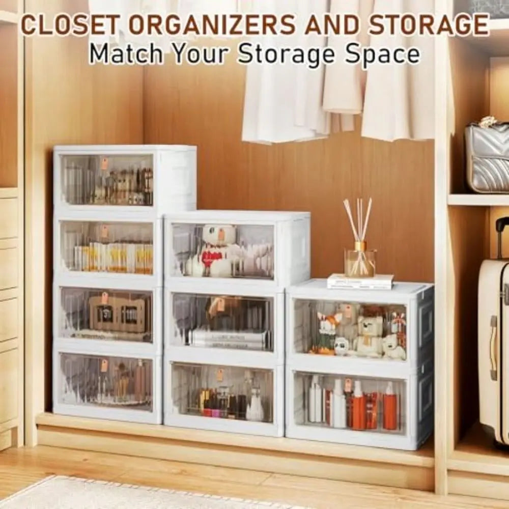 4 Tier Storage Bins With Lids 23QT Stackable Closet Organizers And Storage With Wheels Collapsible Boxes Foldable Plasti