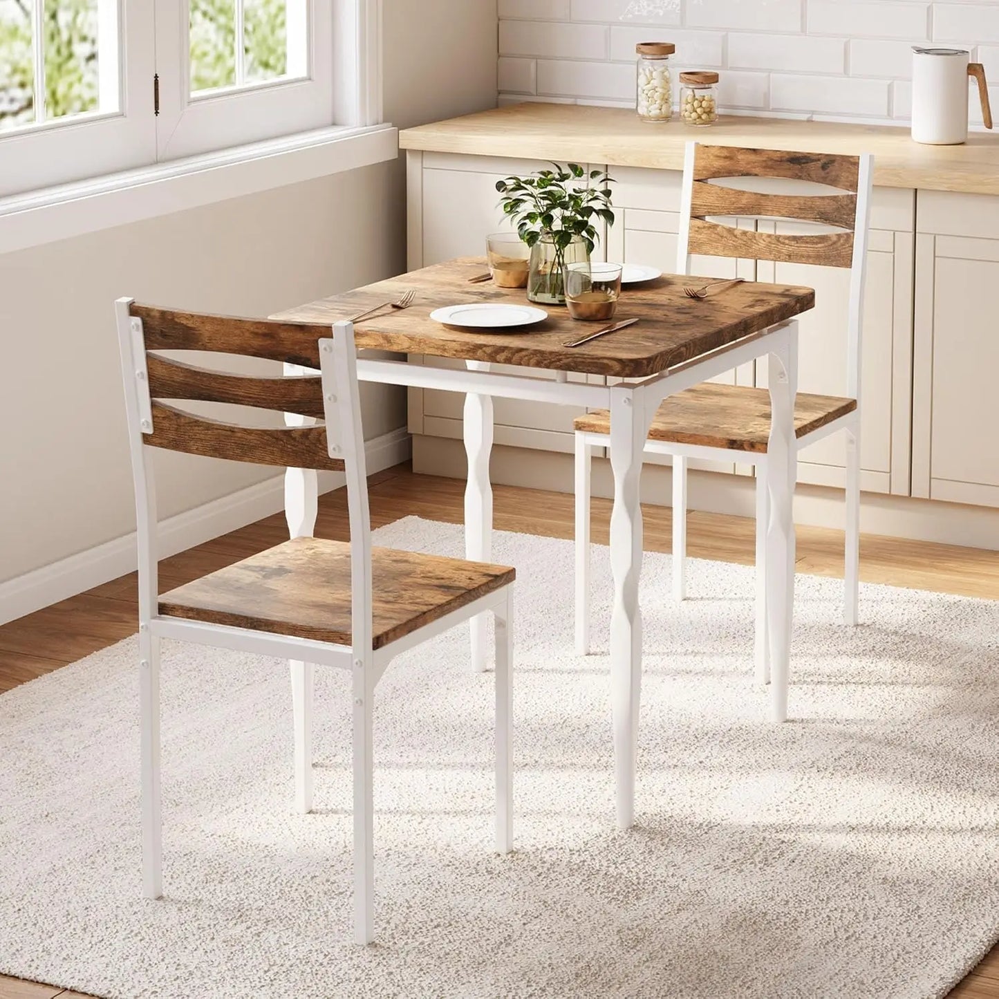 3 Piece Dining Table Set for 2, Dining Table and 2 Pieces Chairs, Dining Set for Small Spaces