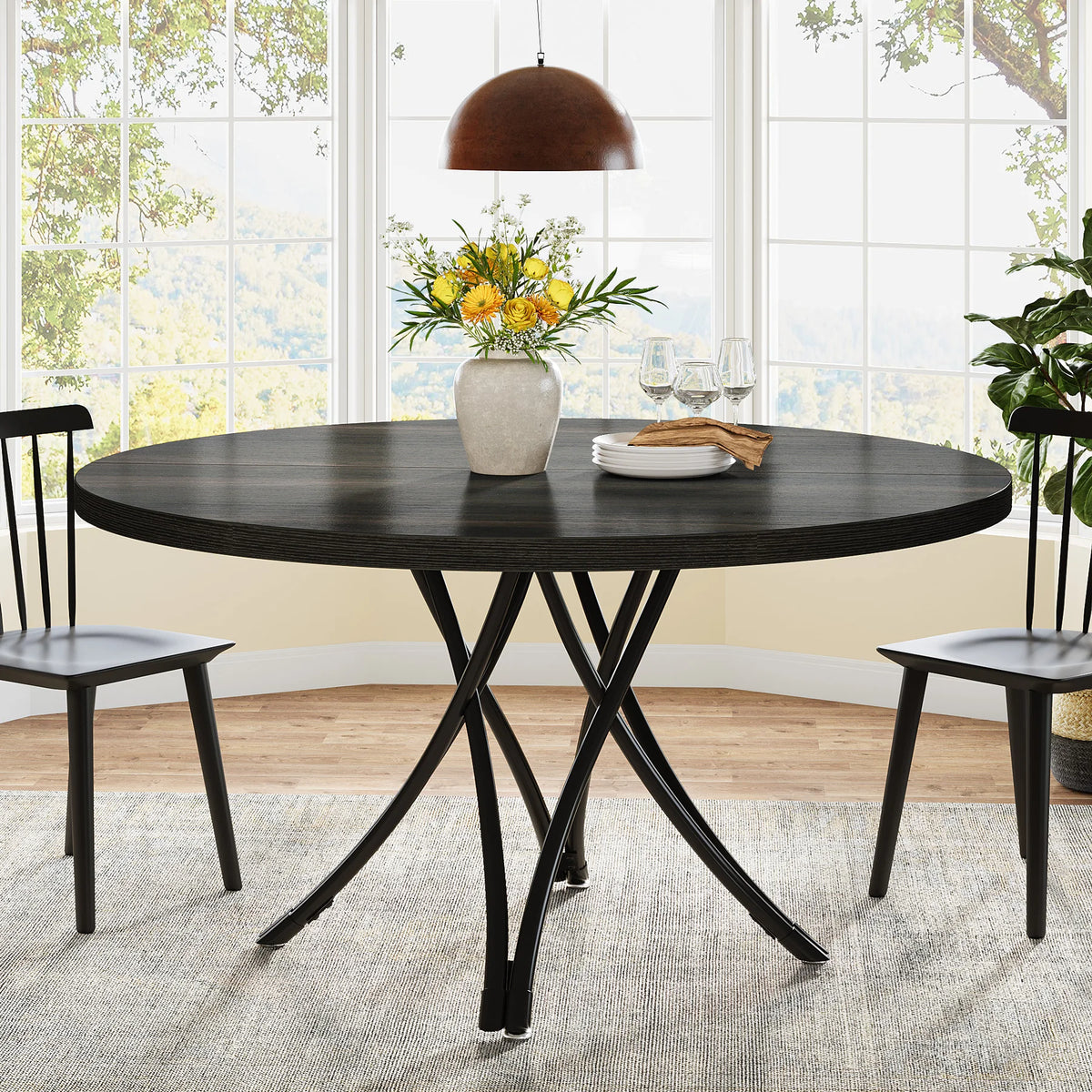 Tribesigns Industrial Round Farmhouse Dining Table For Home