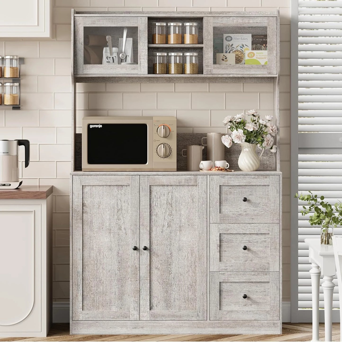 67"Tall Kitchen Pantry Cabinet Buffet Cabinet Sideboard Storage Hutch Cabinet with Drawers & Adjustable Shelves for Dining Room