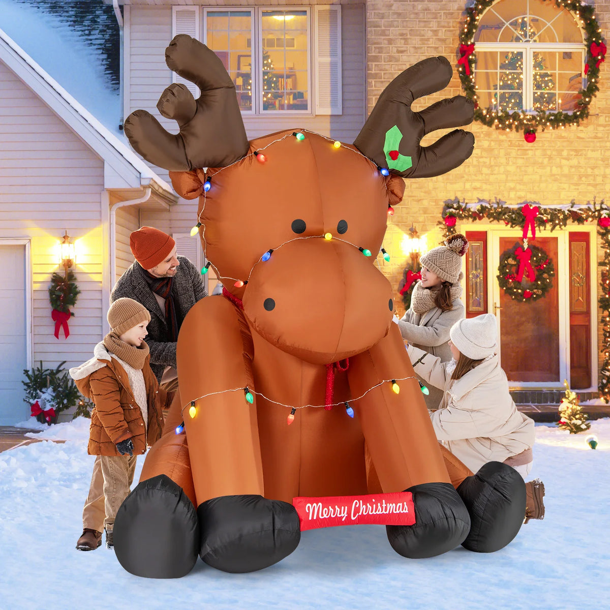 LIFEZEAL Lighted Christmas Inflatable Reindeer Lawn Decoration