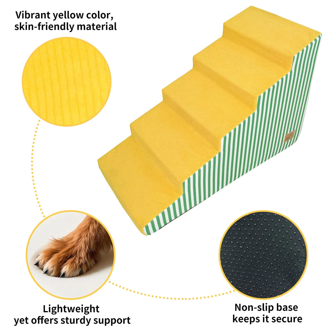 3/4/5 Steps High-Density Foam Dog Stairs with Gentle Slope,Vibrant Color Washable Cover for Small to Medium Dogs Access to High Beds And Sofa