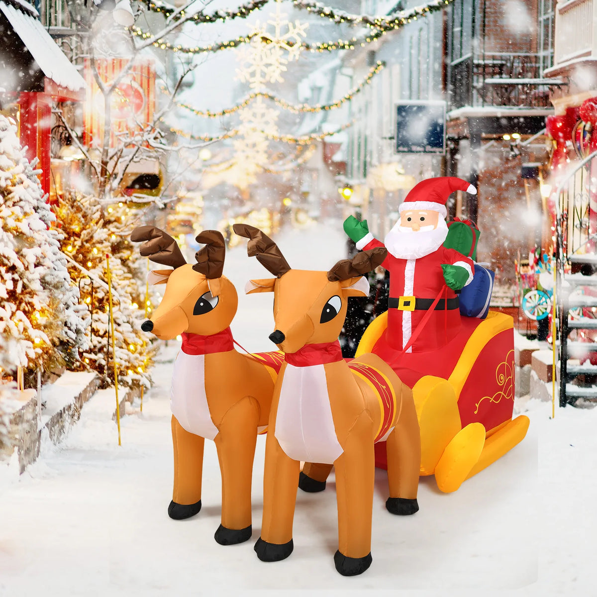 LIFEZEAL Inflatable Christmas Santa Sleigh With Reindeer Outdoor Decoration