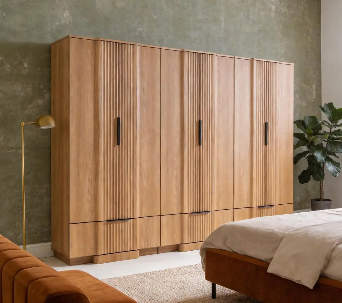 67" Fluted Armoire Wardrobe Closet with Drawers and Doors, Wooden Wardrobe Cabinet with Adjustable Shelves, Modern, Custom