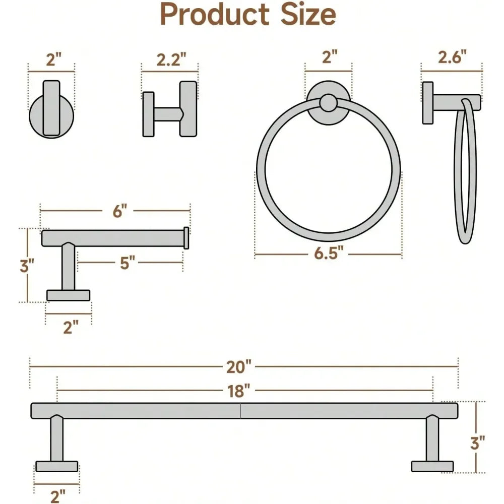 Eight-Piece Stainless Steel Bathroom Hardware Set With Towel Bar