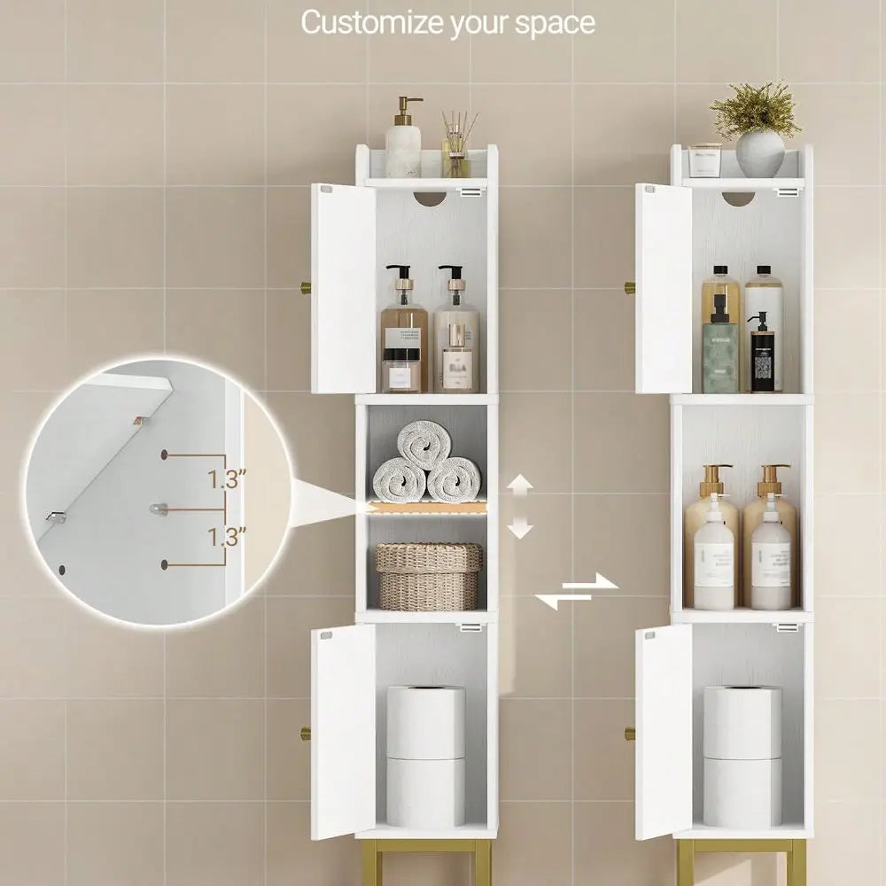 HaluPeit Narrow Bathroom Storage Cabinet, Bathroom Organizers And Storage With 2 Doors, Open Space,Adjustable Shelf, Laundry Ro
