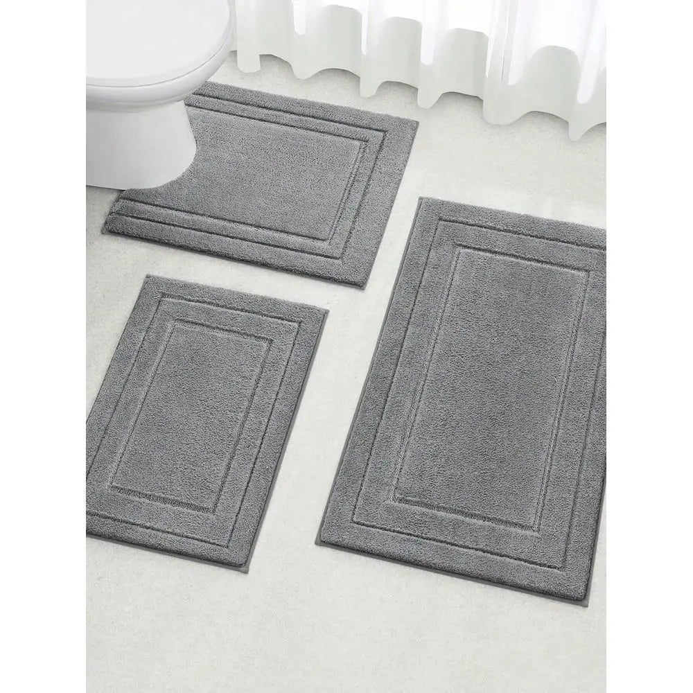 Soft Absorbent Flocked Bathroom Mat Set Non Slip Bath Rugs