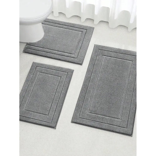 Soft Absorbent Flocked Bathroom Mat Set Non Slip Bath Rugs