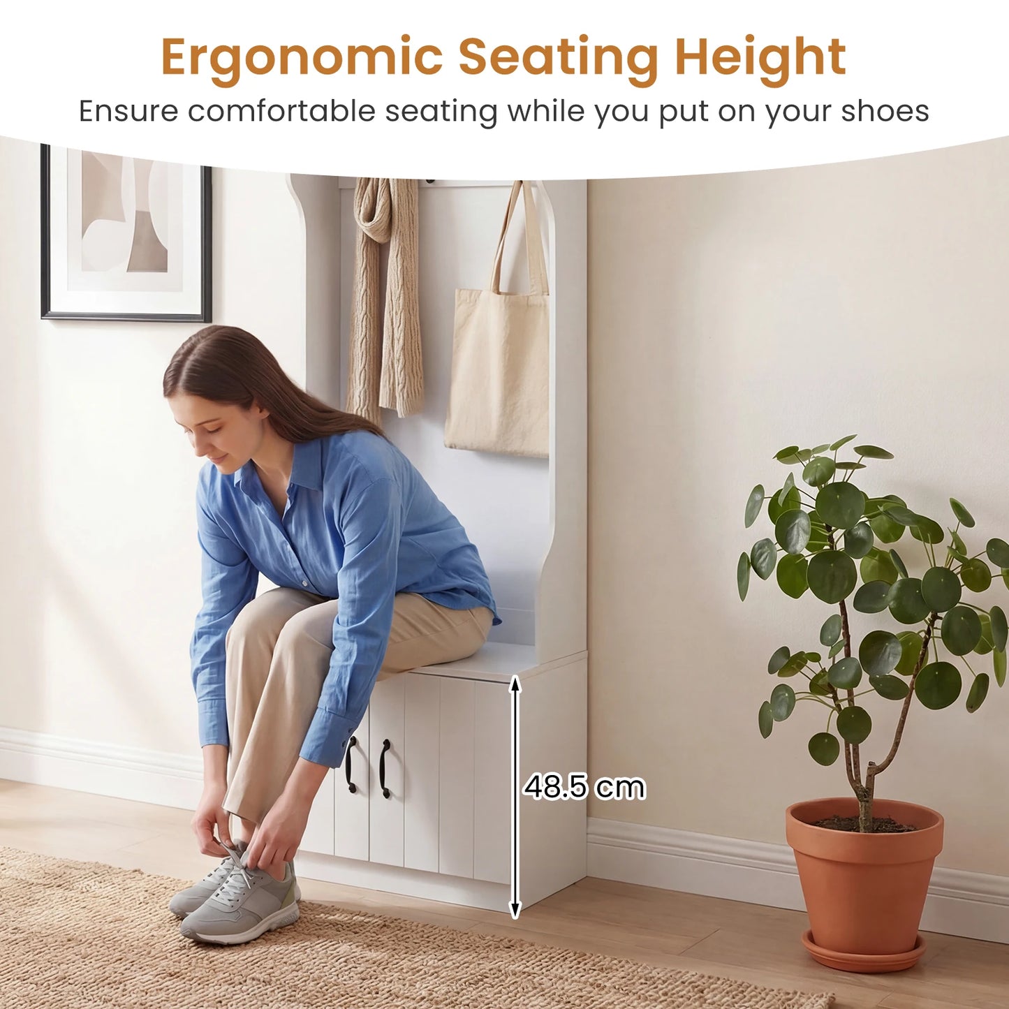 3-in-1 Hall Tree w/ Bench Storage Adjustable Shelves Hanging Hooks for Entryway