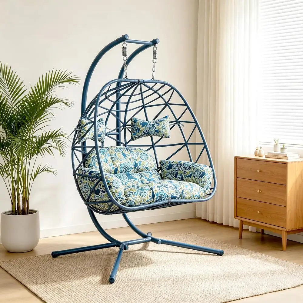 2 Person Double Hanging Egg Chair, Oversized Wicker Rattan Loveseat Swing Chair, Heavy Duty 600lbs acity, oldable Basket Hammock