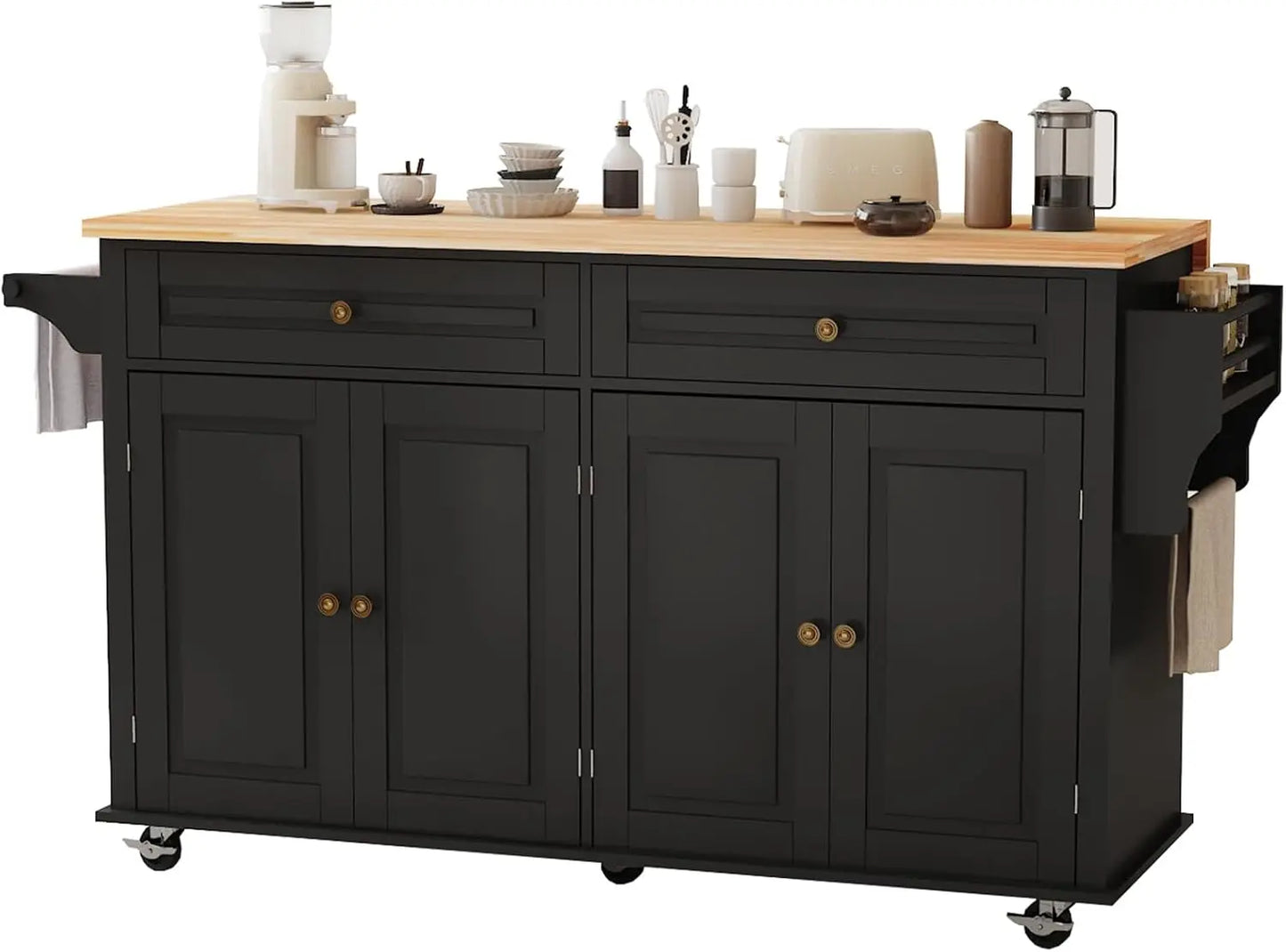 Movable Kitchen Island With Drop Leaf And Power Outlet Lockable