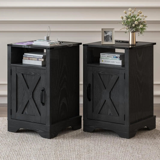 Farmhouse Nightstands Set Of 2 With Charging Station