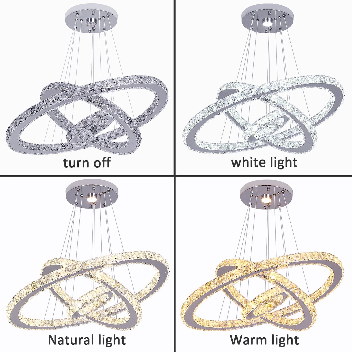 VETRULUS Crystal Ceiling Chandelier Three Ring Lighting
