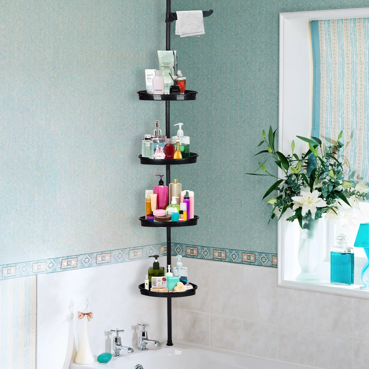 HiMISSH Corner Shower Caddy With Tension Pole 4 Tier Organizer