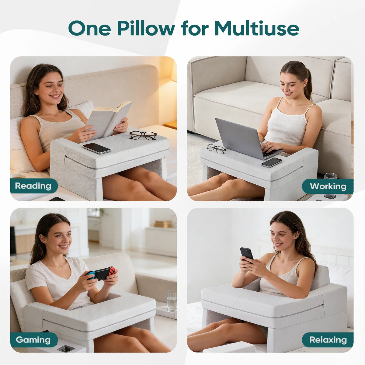 JHK Ergonomic Memory Foam Reading Pillow With Cooling Washable Cover