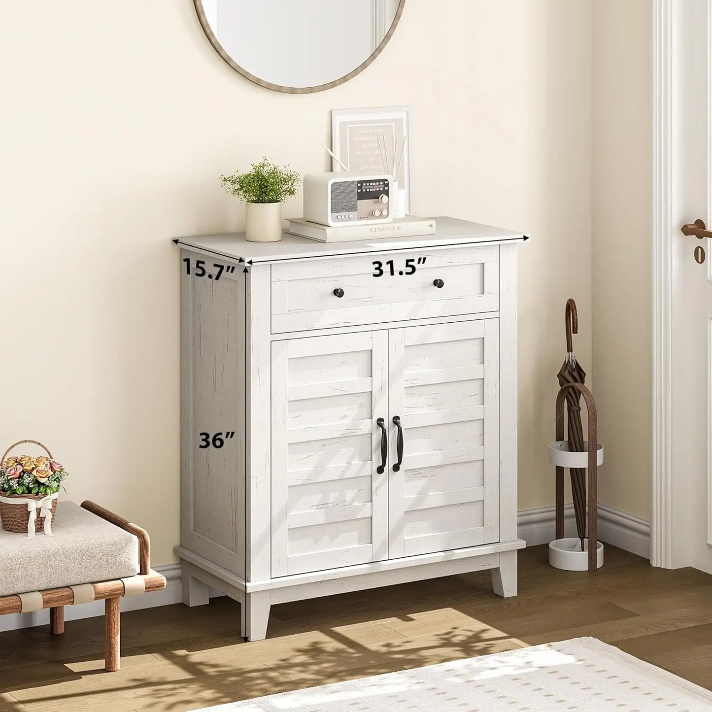 Farmhouse Storage Cabine 3-Tiers Adjustable Shelf, Rustic Kitchen & Dining Room Organizer, Multi-Functional Entryway Cabinet