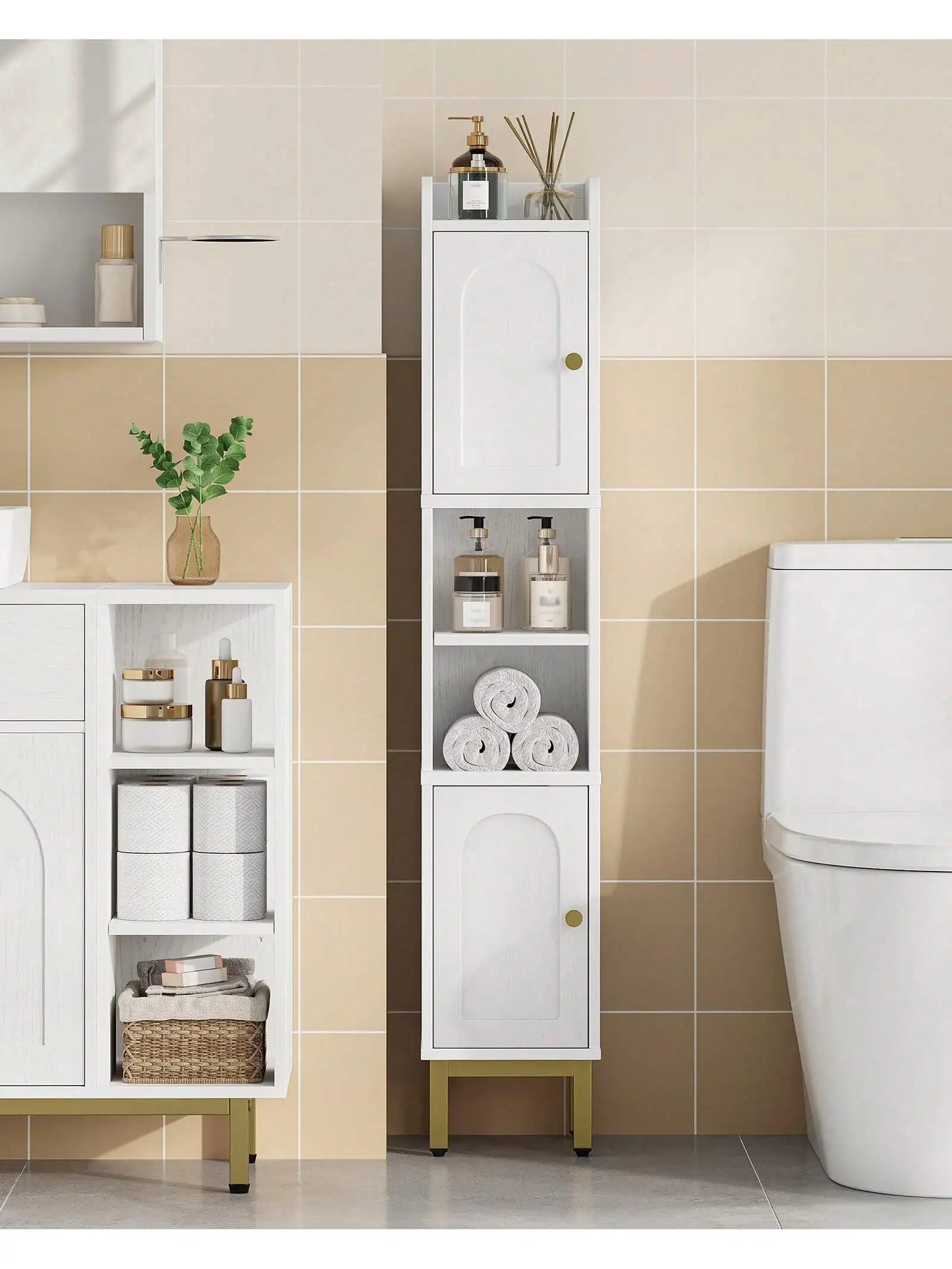 HaluPeit Narrow Bathroom Storage Cabinet, Bathroom Organizers And Storage With 2 Doors, Open Space,Adjustable Shelf, Laundry Ro