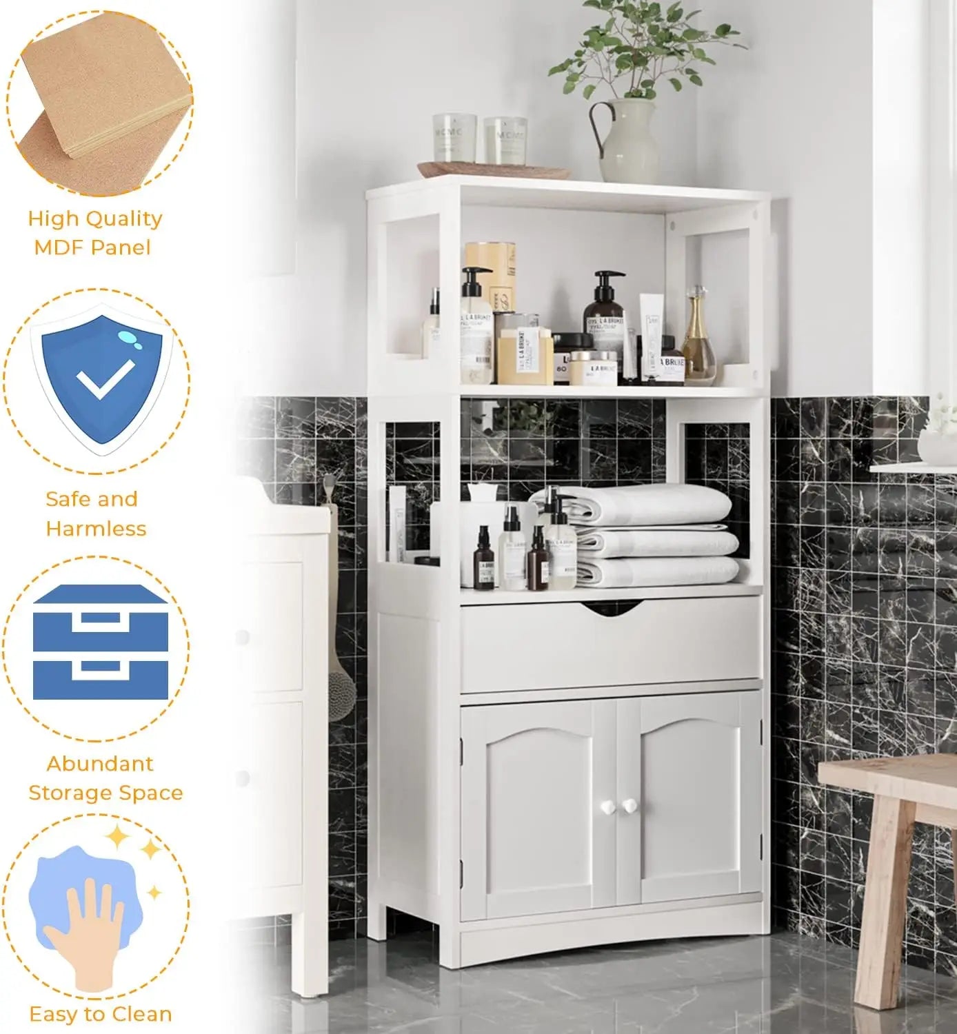 XMSJ Freestanding Kitchen Pantry Cabinet With Microwave Space And Drawer