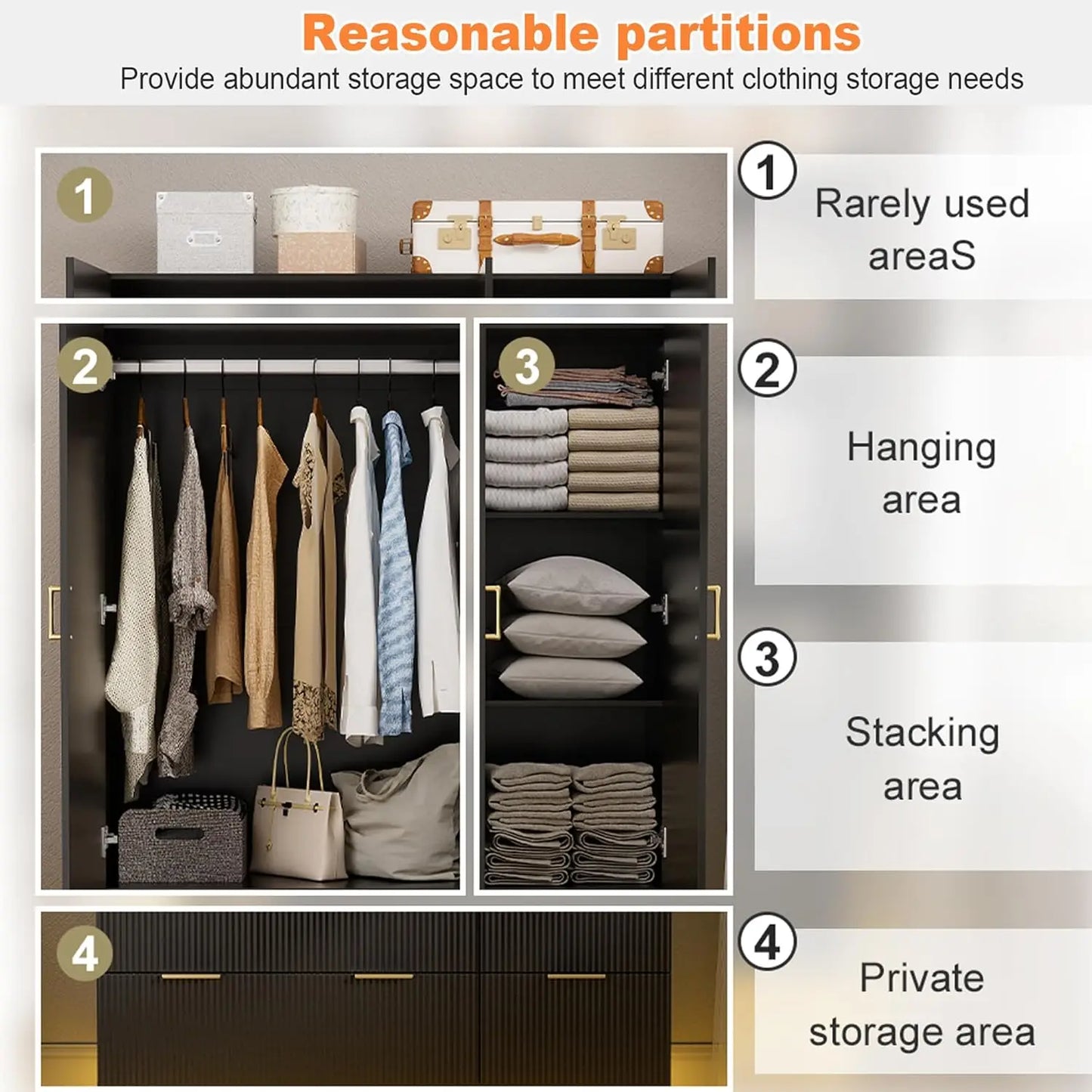 Minimalist Wardrobe Armoire With Mirror Hanging Rod Drawers