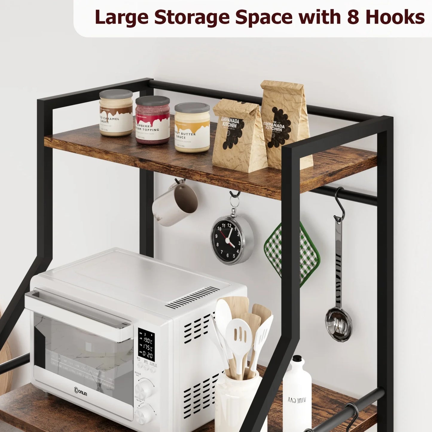 Kitchen Bakers Rack Microwave Oven Stand with 2 Large Wire Basket Industrial Coffee Bar Station