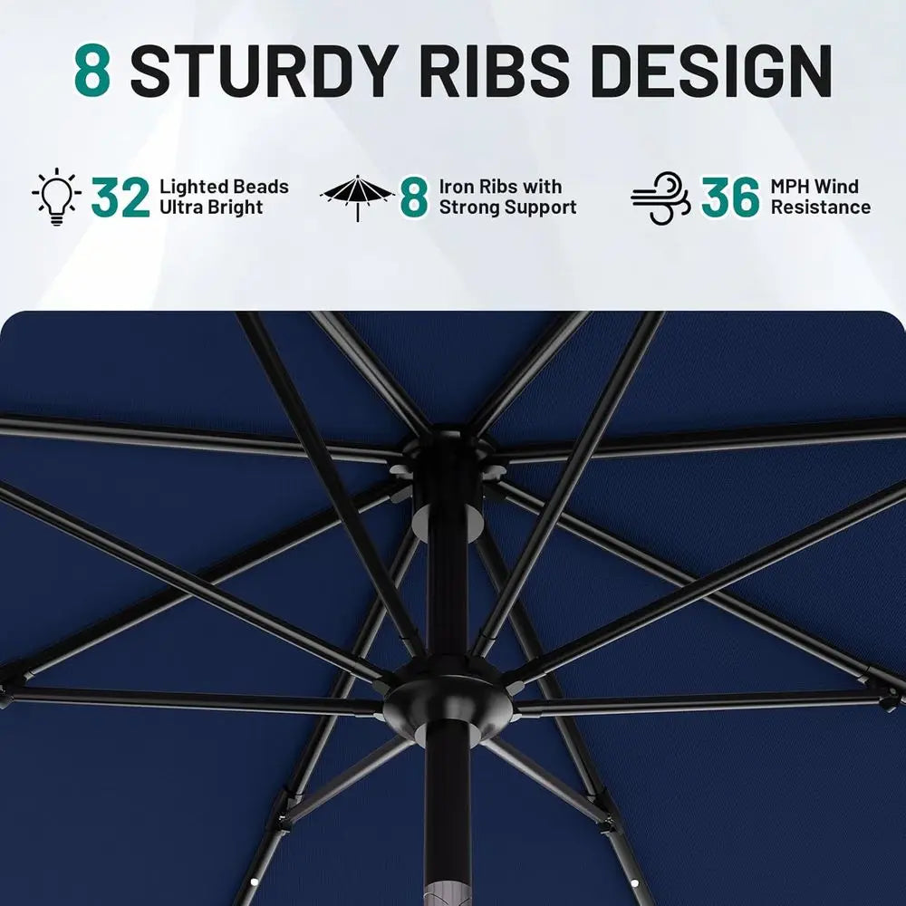 12T Large Patio Umbrella with r Lights, r Powered Outdoor Umbrella with Crank, Patio Table Market Umbrellas or Garden, Deck, Bac