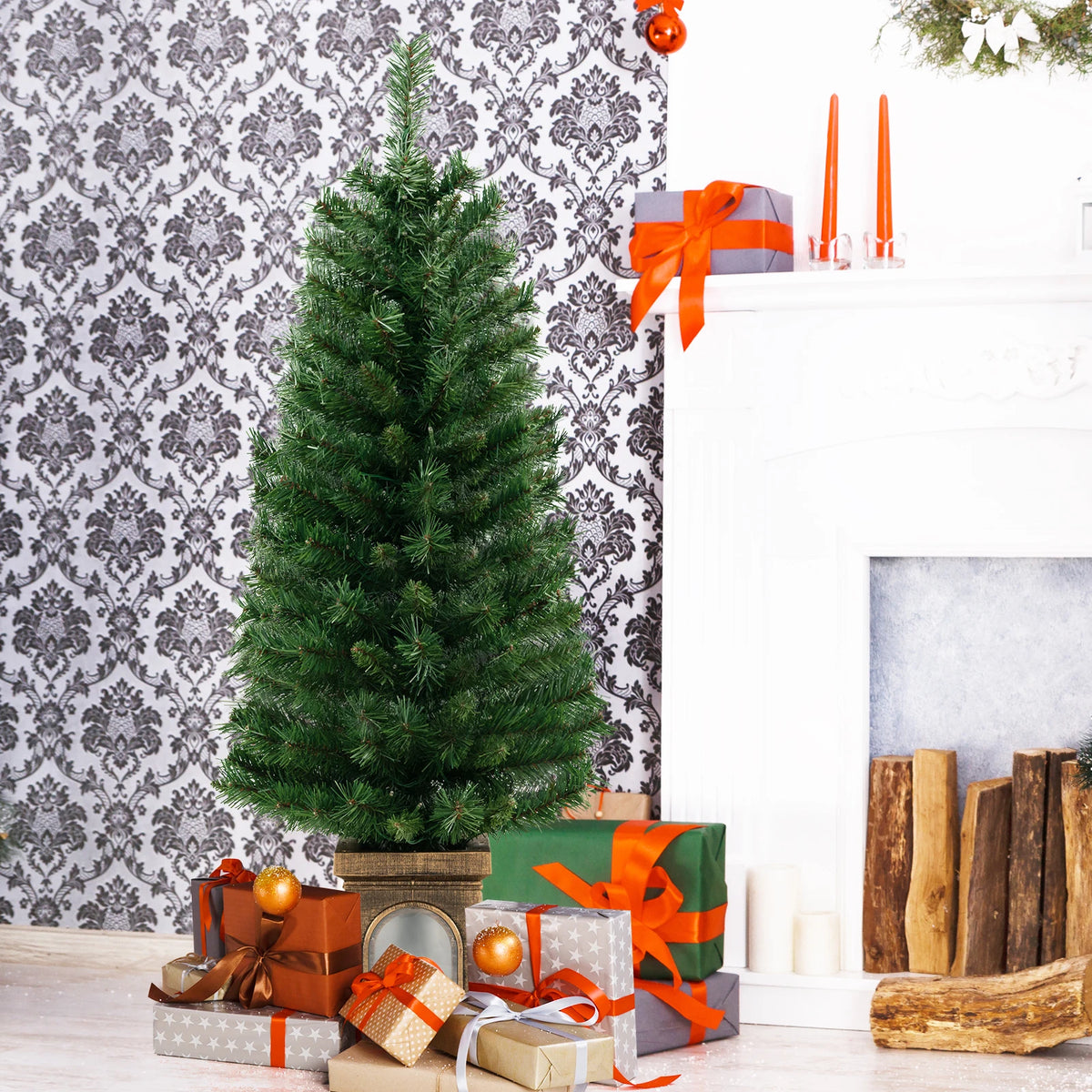 LIFEZEAL Prelit Potted Christmas Tree With Warm LED Lights