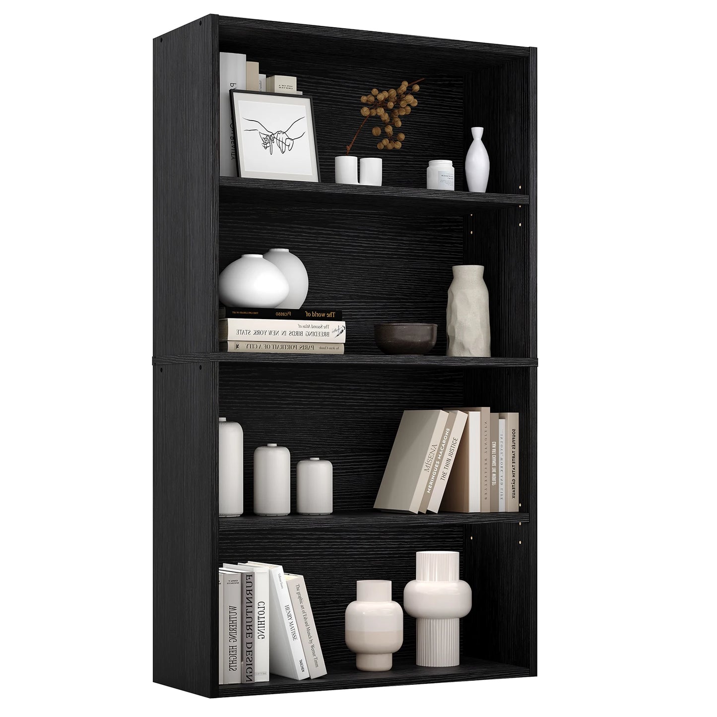 JHK 3-4 Tier Wooden Shelf Bookcase Tall Floor Standing Open Bookshelf for Living Room and Home Office Personalized Storage