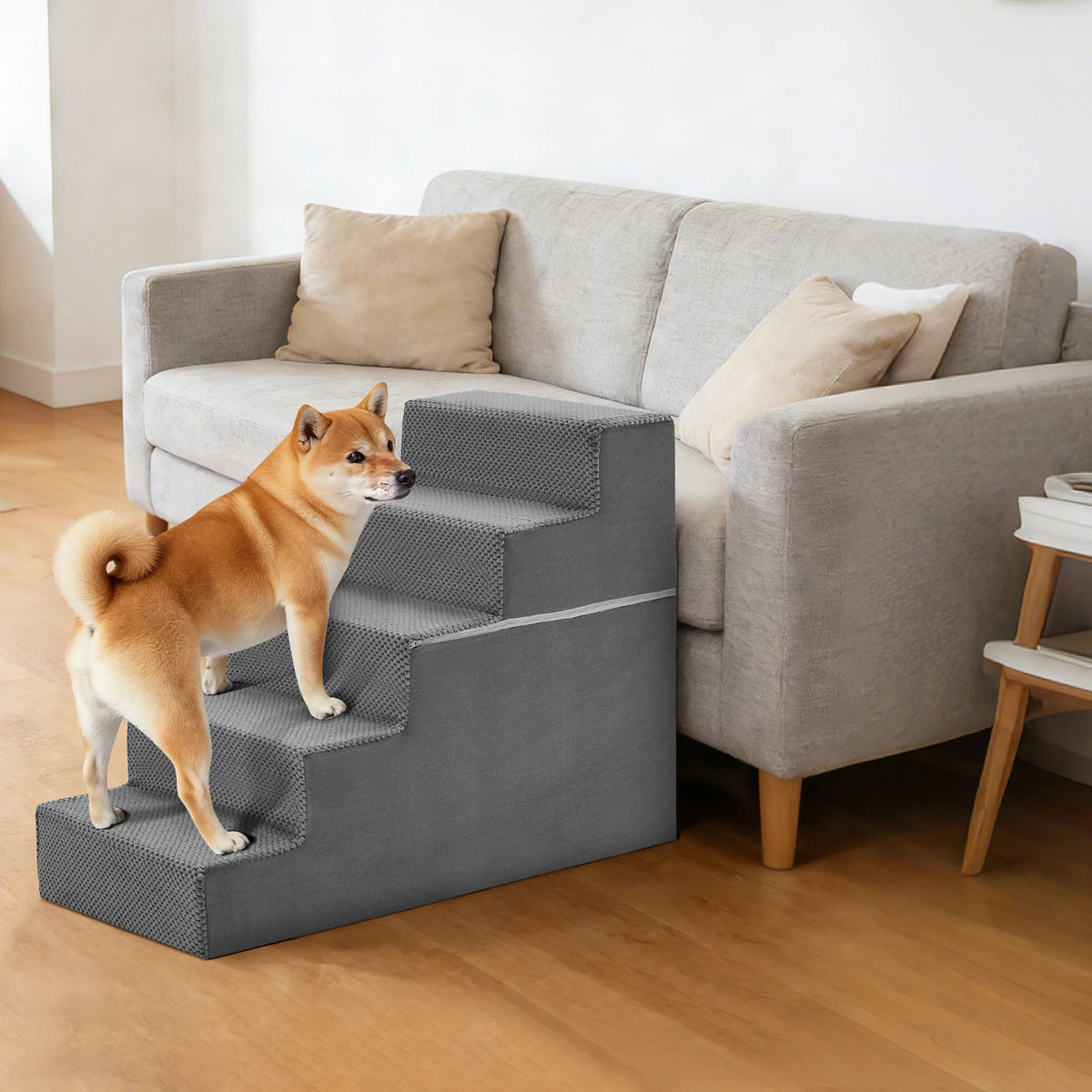 JHK Non Slip Curved Foam Stairs Ramp for Indoor Dogs