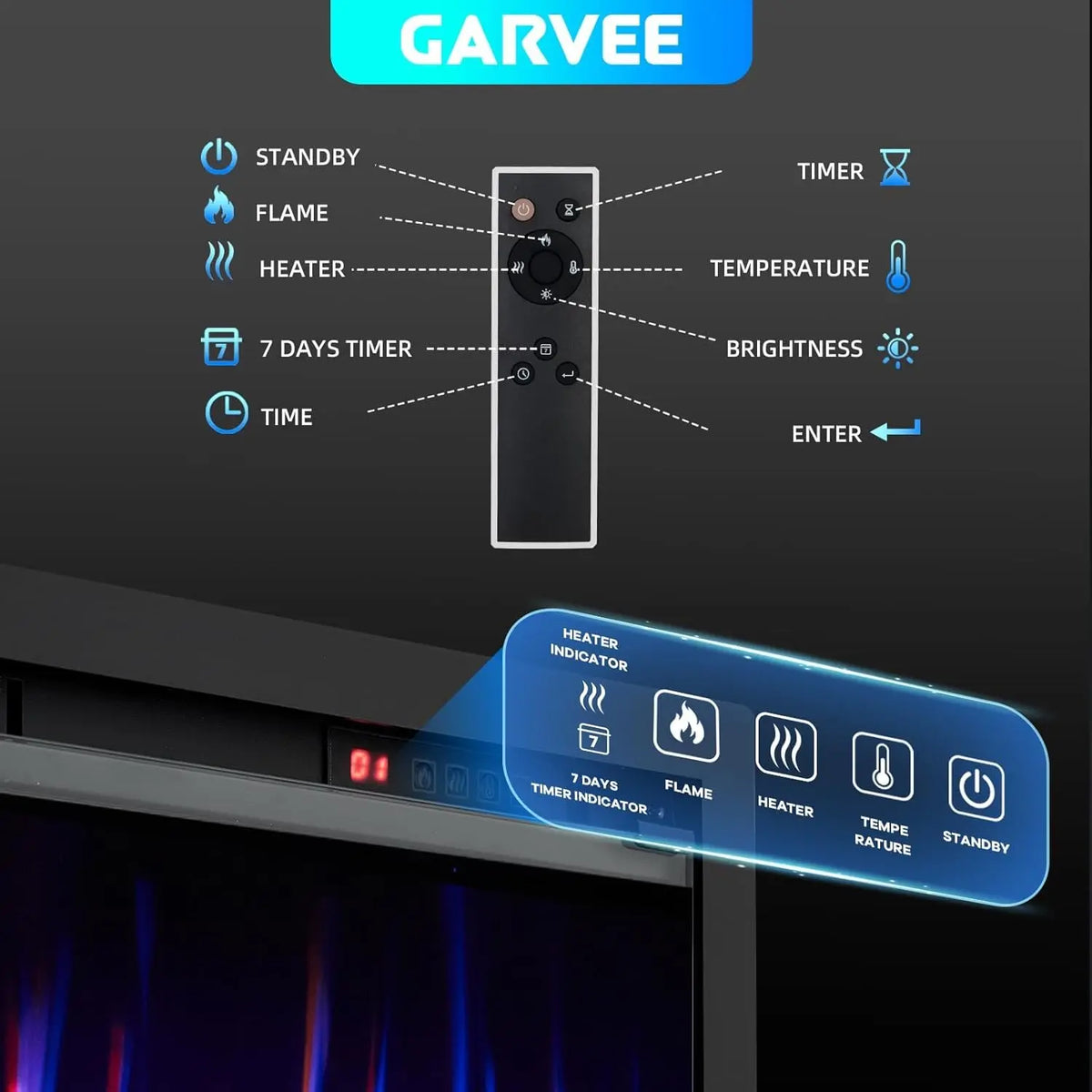 Electric Fireplace with Adjustable Flame Color, Linear Fireplace Heater w/ Remote Control with Timer and Touch Screen, 750/1500W