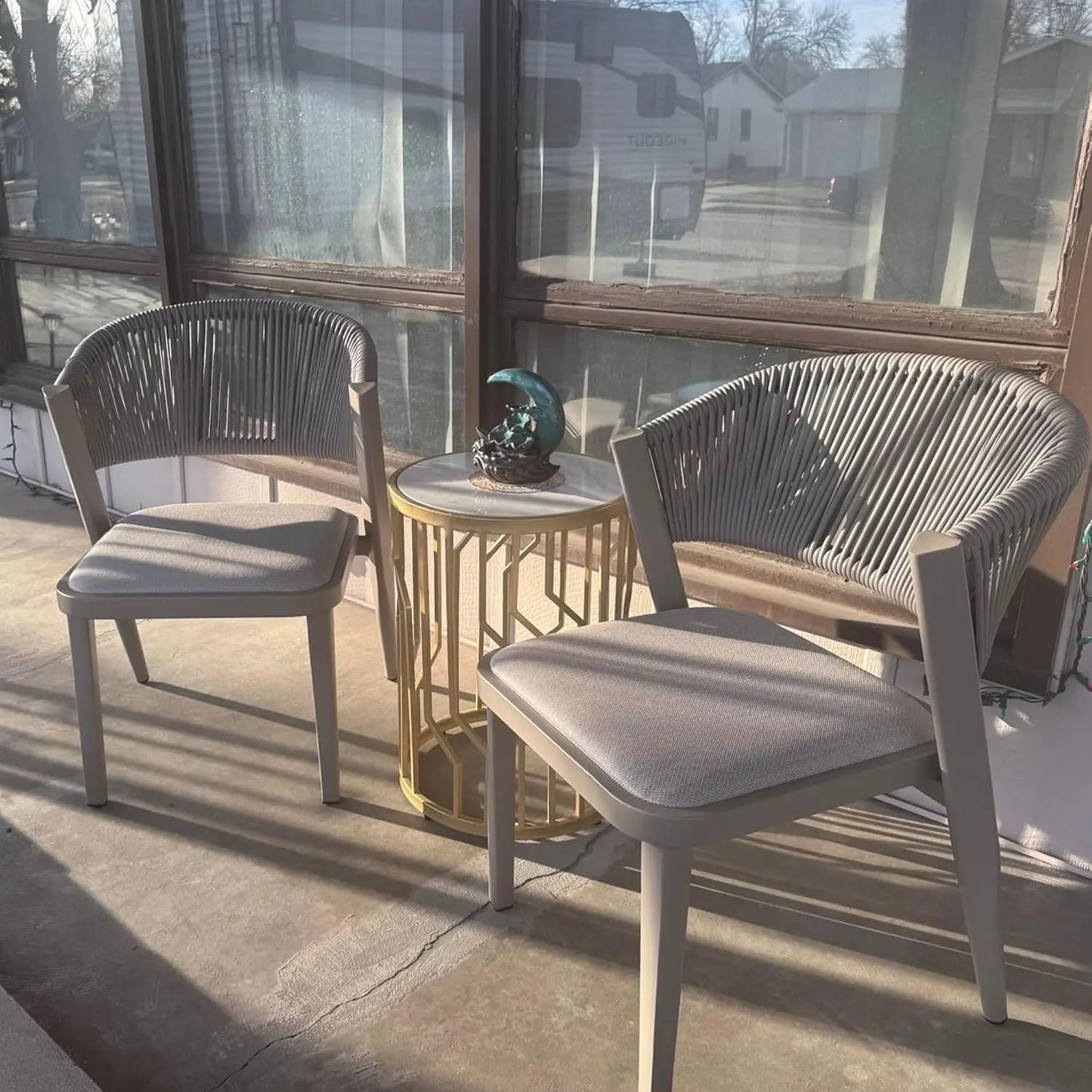 2pcs All-Weather Wicker Patio Dining Chair Aluminum Frame Cushioned Lawn Garden Backyard, Custom