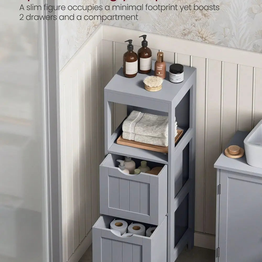 Modern Bathroom Floor Cabinet With 2 Drawers And Open Shelf - Freestanding Storage Organizer Bathroom Floor Cabinet With