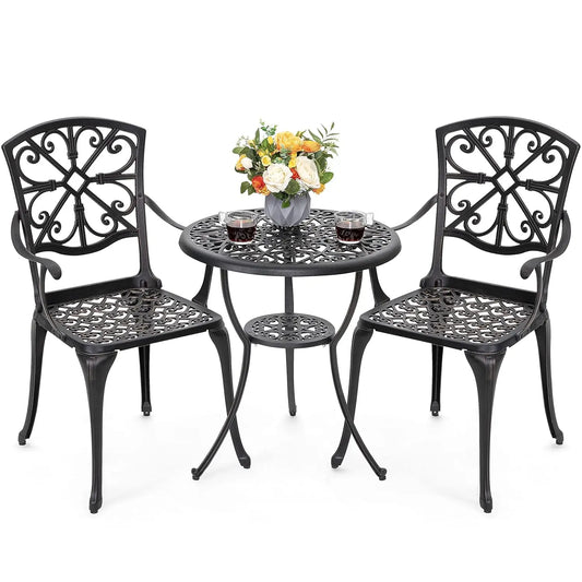 3 Piece Outdoor Bistro Set Cast Aluminum Patio Table Chairs