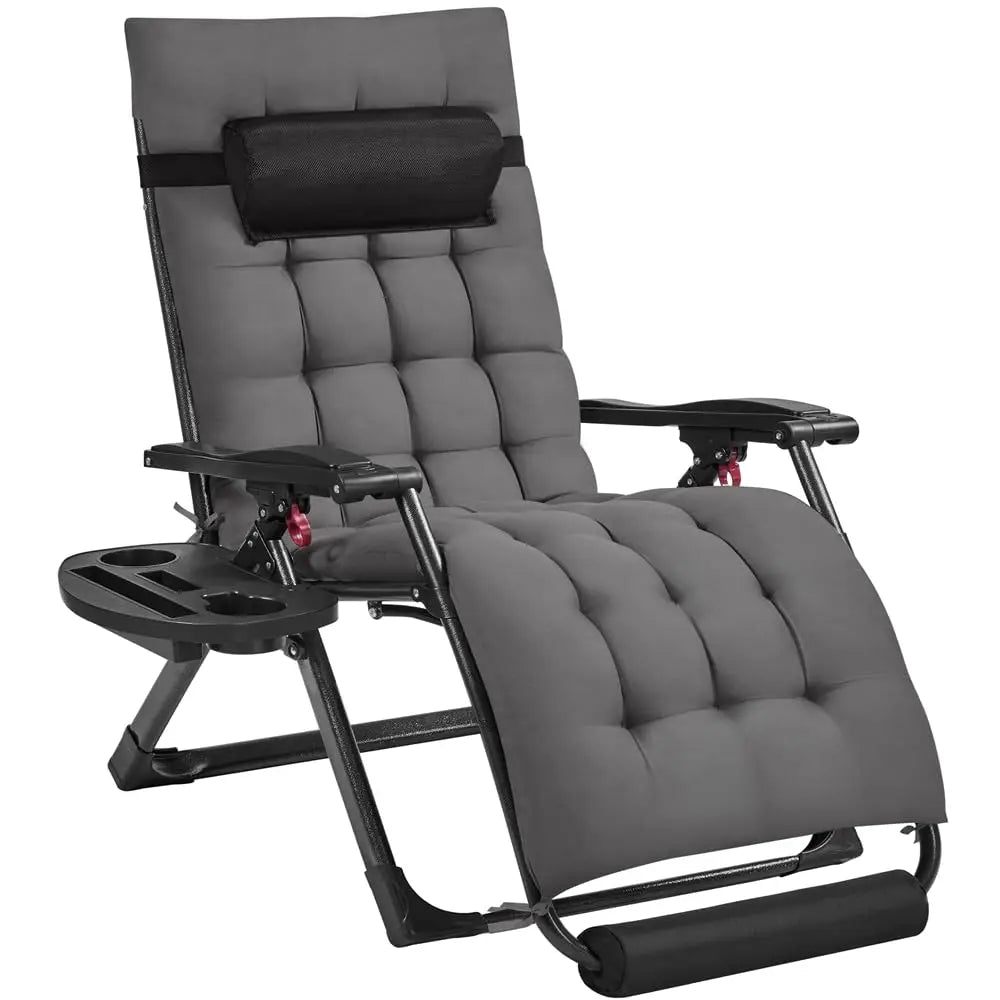 29in Zero Gravity Chair, Foldable Premium Reclining Lounge Recliner w/Removable Pad & Pillow & Side Accessory Tray for, Custom